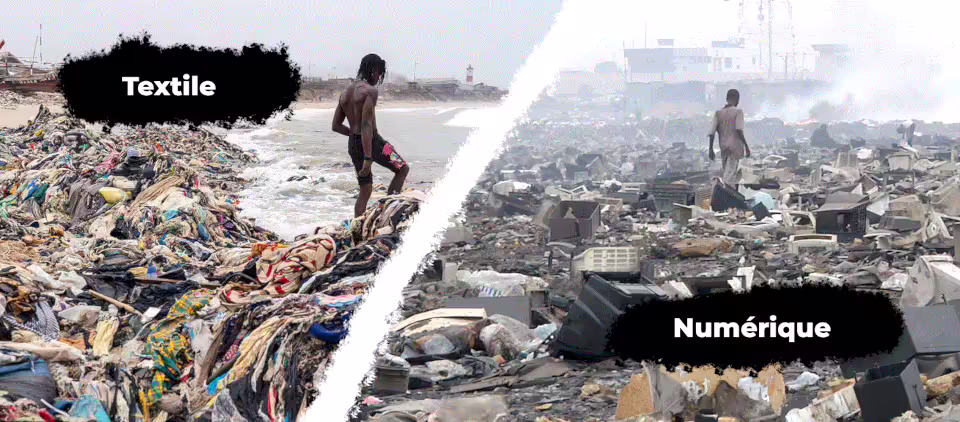Montagne de déchet le long des côtes du Ghana à côté des montagnes de déchets électronique également au Ghana